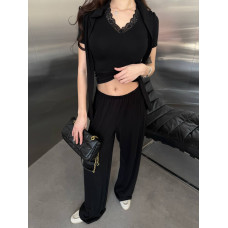 Повсякденний весняний стильний жіночий комплект трійка лонг: футболка та брюки вільного крою, чорний 42-46 likes-931461 Повсякденний весняний стильний жіночий комплект трійка лонг: футболка та брюки вільного крою, чорний 42-46 likes-931461