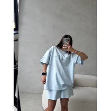 Модний жіночий оверсайз комплект з кулайпенне та рельєфним принтом, весняний повсякденний, блакитний 42-44 likes-319232 Модний жіночий оверсайз комплект з кулайпенне та рельєфним принтом, весняний повсякденний, блакитний 42-44 likes-319232