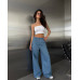 Стильні літні жіночі молодіжні джинсові штани з високою посадкою та стразами, голубі 42-44 likes-640504