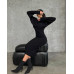 Жіночий костюм-двійка, Теплий комплект з тканини рубчик для повсякденного носіння, чорний 42-48 арт. 815249 Жіночий костюм-двійка, Теплий комплект з тканини рубчик для повсякденного носіння, чорний 42-48 арт. 815249