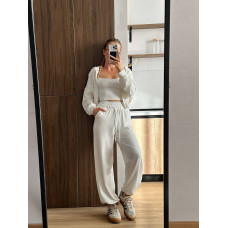 Жіночий костюм-двійка, повсякденний комплект з капюшоном для прогулянок, молочний 42-44 арт. 851307