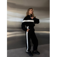 Спортивний костюм для повсякденного носіння, утеплений комплект з білими вставками, чорний 42-44 арт. 815347 Спортивний костюм для повсякденного носіння, утеплений комплект з білими вставками, чорний 42-44 арт. 815347