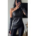 Топ для вечірніх образів, асиметрична кофтинка з екошкіри, шоколад 44-46 арт. 591034